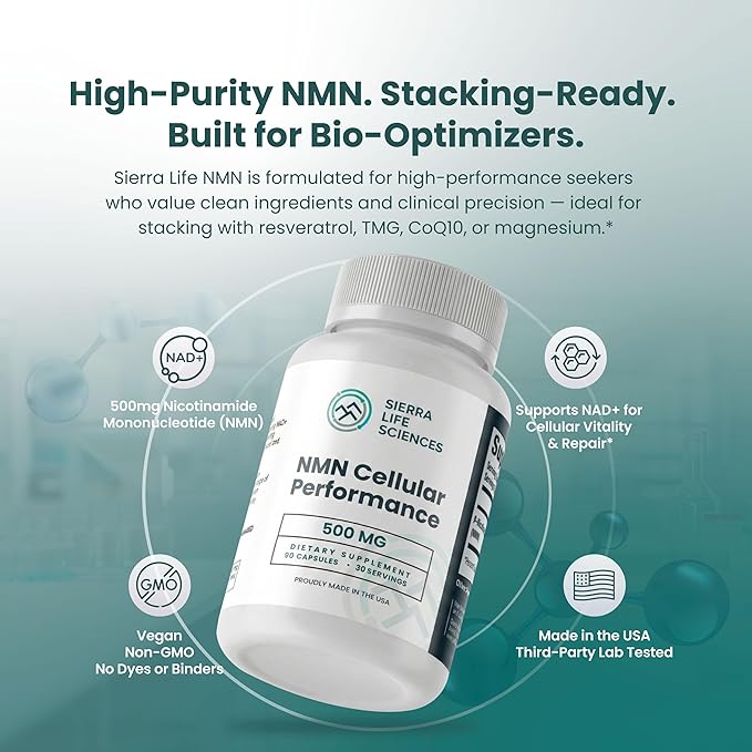 NMN Cellular Performance – 500mg Nicotinamide Mononucleotide for NAD+ Support, Cellular Energy & Recovery – Longevity & Performance Supplement – (2-Pack)