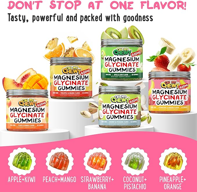 Center-Filled Magnesium Glycinate Gummies 400MG - High Absorption for Kids, Teens & Adults - Supplement for Sleep, Calm & Muscle Relaxation with B6 & D3 - Gluten Free & Vegan Friendly - 120 Count