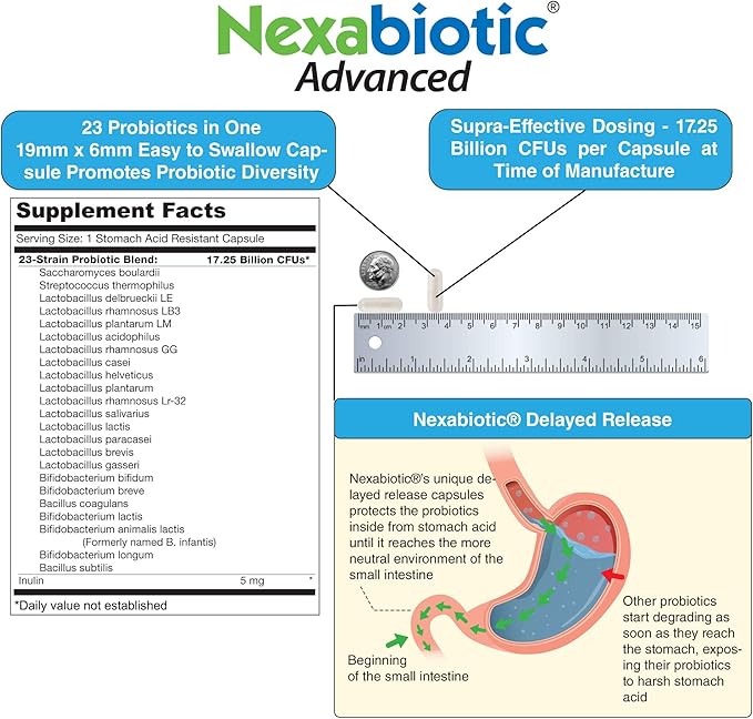 DrFormulas' Best Probiotics for Women & Men | Nexabiotic Multi Probiotic with Saccharomyces Boulardii, Lactobacillus Acidophilus, B. infantis, Prebiotic 60 Count Capsules (Not Pearls)