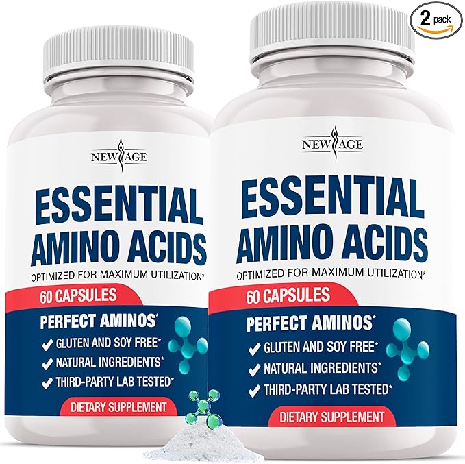 NEW AGE Amino Acid Complex – 20 Aminos with BCAAs, L-Glutamine, L-Arginine & Hyaluronic Acid – Supports Recovery, Energy, Immune Health & Wellness – Non-GMO, Gluten-Free – 120 Capsules