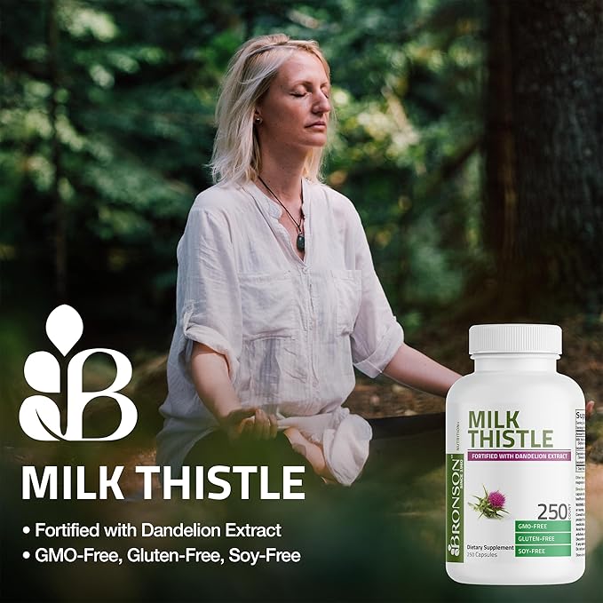Bronson Milk Thistle Silymarin Marianum & Dandelion Extract Liver Health Support, Antioxidant Support, Detox, 360 Capsules