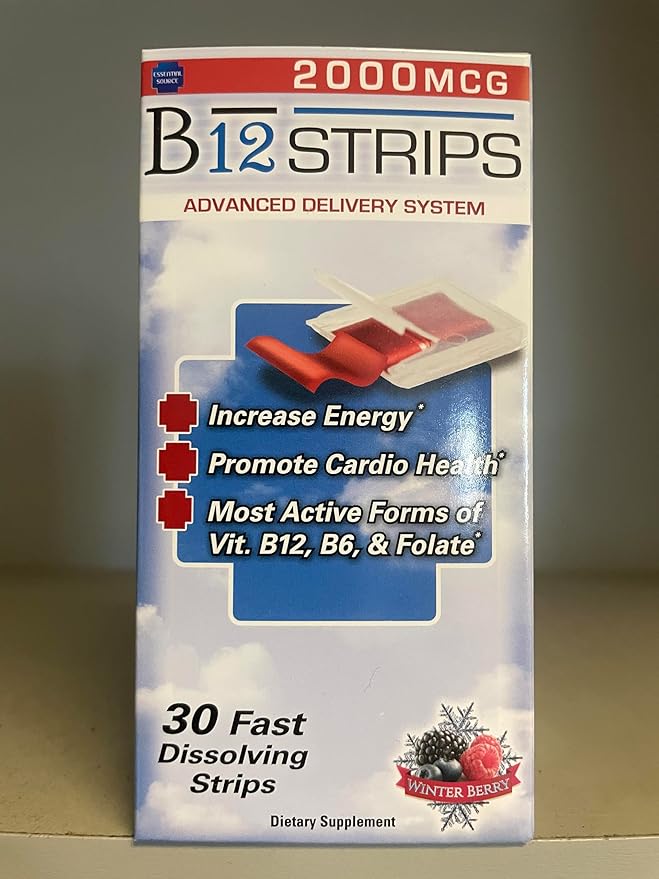 Essential Source 2,000 mcg Methylcobalamin Vitamin B12 Sublingual Energy Strips | Biotin, B6, 5-MTHF L-Methylfolate | Sublingual B12 Vitamins, Folate | Energy, Nerve Function - 30 Strips
