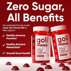 Goli Zero Sugar Apple Cider Vinegar Gummies - ACV with Vitamin B12 and Probiotics - No Sugar Alcohols - Vegan, Keto-Friendly, Gluten-Free