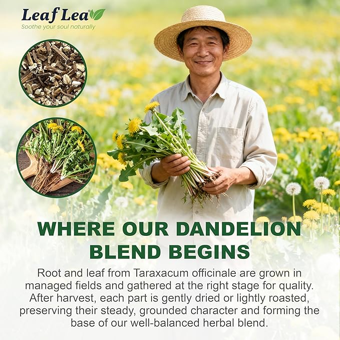 LeafLea Dandelion Root and Leaf Tea Bags, 160 Count (4 Pack), Natural Dandelion Tea for Gut Health, Roasted Dandelion Root Herbal Blend, Caffeine-Free, Vegan, Te de Diente de Leon