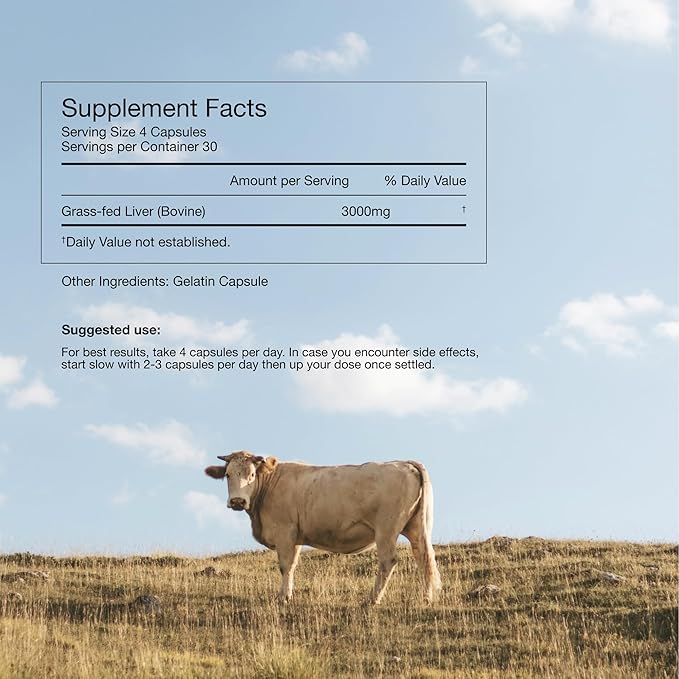 Lonvera Grass Fed Beef Liver Supplement – 3000mg Freeze Dried Desiccated Organs – Nutrient Source for Joints, Bones, Hair, Skin, Nails & Daily Energy – 120 Pasture-Raised Capsules - 90 Day Supply