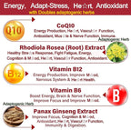 Sugar Free CoQ10 Gummies 200mg/400mg, w/ Methyl B12 1000mcg, B6, Rhodiola Rosea & Panax Ginseng, Ultra Absorption CoQ10 Supplement for Energy, Hear-t Health, Antioxidant & Brain Support,60-Day Supply