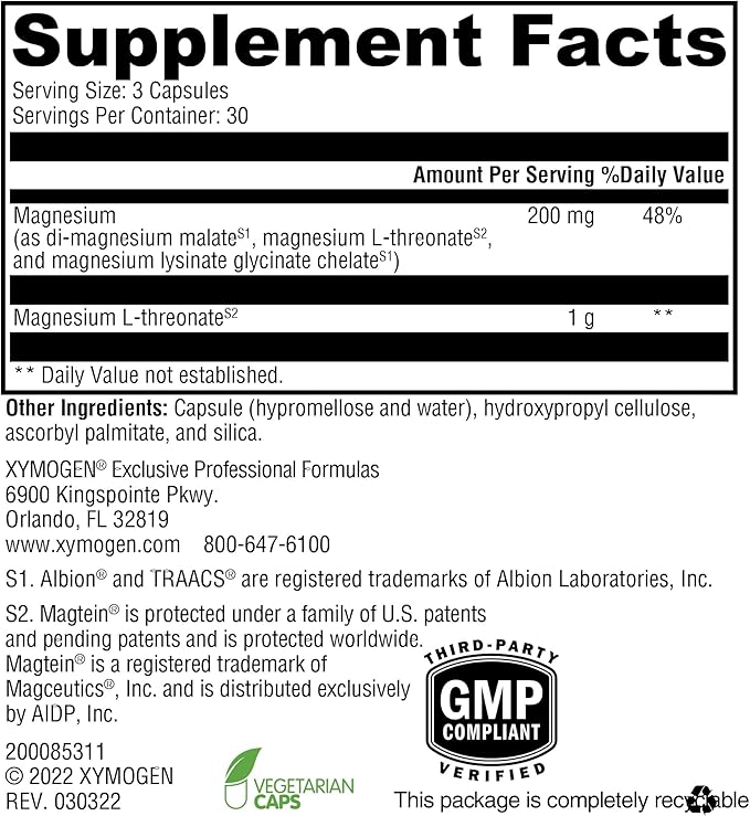 XYMOGEN OptiMag Neuro - Magnesium L-Threonate with Albion Chelates - Brain, Stress & Sleep Support - Bioavailable Magnesium Complex - Vegan, Gluten-Free, & Non-GMO - 90 Capsules