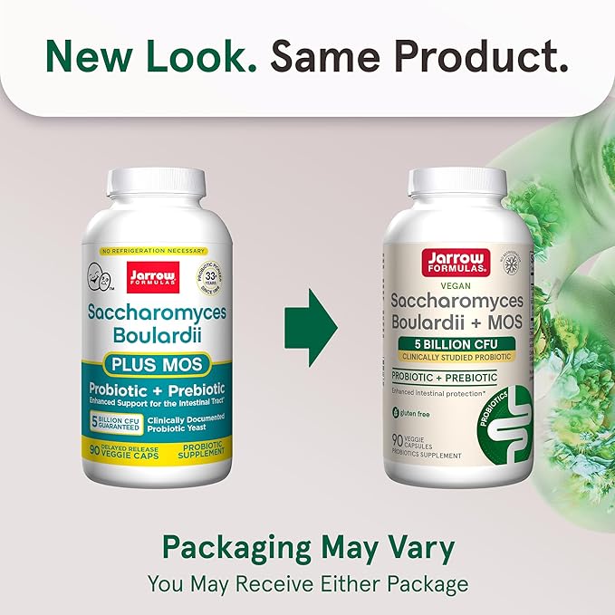 Jarrow Formulas Saccharomyces Boulardii + MOS Probiotics for Digestive Health and Intestinal Tract Support - 5 Billion CFU Per Serving - 90 Delayed Release Caps - Probiotic + Prebiotic - 90 Servings