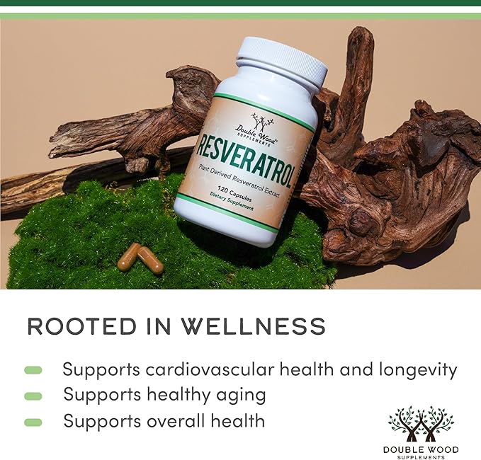 Resveratrol Supplement 500mg Per Serving, 120 Capsules (Resveratrol Polygonum Root Extract Providing 50% Trans Resveratrol) Healthy Aging Support by Double Wood (Pack of 2)