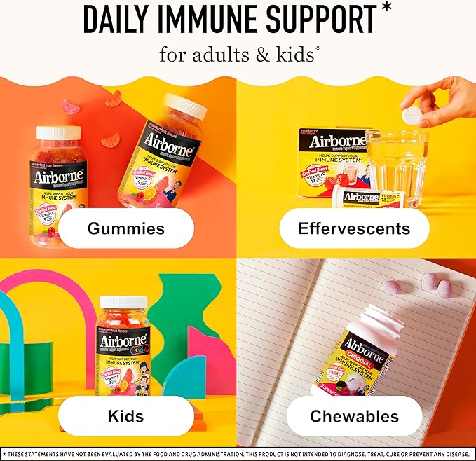 Airborne 750mg Vitamin C Gummies for Adults, Immune Support Supplement with Powerful Antioxidants Vitamins C & E - 42 Gummies, Zesty Orange Flavor (2 Pack)