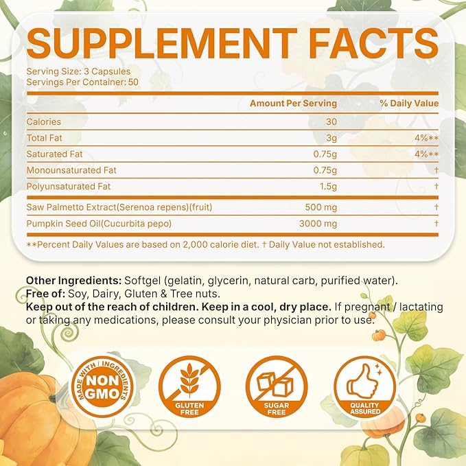 Pumpkin Seed Oil with Saw Palmetto - Cold-Pressed Softgels for Hair Growth & Prostate Support - Organic Supplement for Men & Women, Non-GMO, 150 Softgels