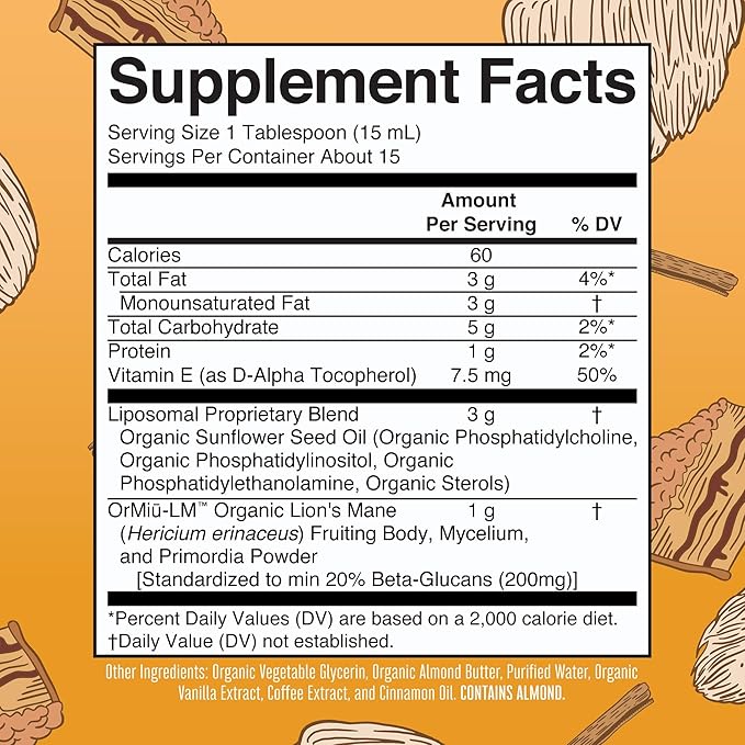 MARYRUTH'S Organics Lions Mane Supplement | Ultra Absorption Liposomal | Full Spectrum Lion's Mane Mushroom | 200mg Beta-Glucans Per Serving | USDA Organic | Vegan | 7.6 oz | 15 Servings