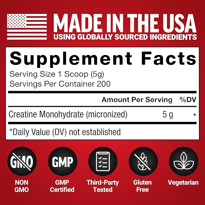 Force Factor Creatine Monohydrate Powder, 5g Micronized Dose to Support Muscle Growth, Strength, Recovery, Cognitive Health & Memory, Unflavored, 200 Servings