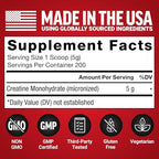 Force Factor Creatine Monohydrate Powder, 5g Micronized Dose to Support Muscle Growth, Strength, Recovery, Cognitive Health & Memory, Unflavored, 200 Servings