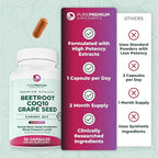 PurePremium Beet Root Capsules - 3-in-1 Blood Pressure Supplements with Beets, CoQ10 & Grapeseed - Beetroot Capsules Nitric Oxide Supplement for Normal Heart Health & Circulation Health - 60ct