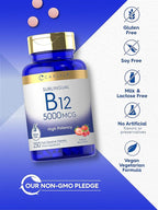 Carlyle B12 Vitamin 5000 mcg Sublingual | 250 Fast Dissolve Tablets | High Potency | Natural Berry Flavor | Vegetarian, Non-GMO & Gluten Free