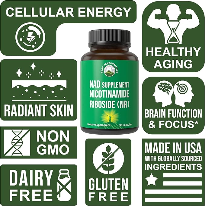 Peak Performance Nicotinamide Riboside NR Supplement Capsule - NMN Alternative NAD Supplement + Niacinamide for NAD+ Levels As We Age - 3rd Party Tested, Non-GMO, Vegan Vitamin for Women and Men