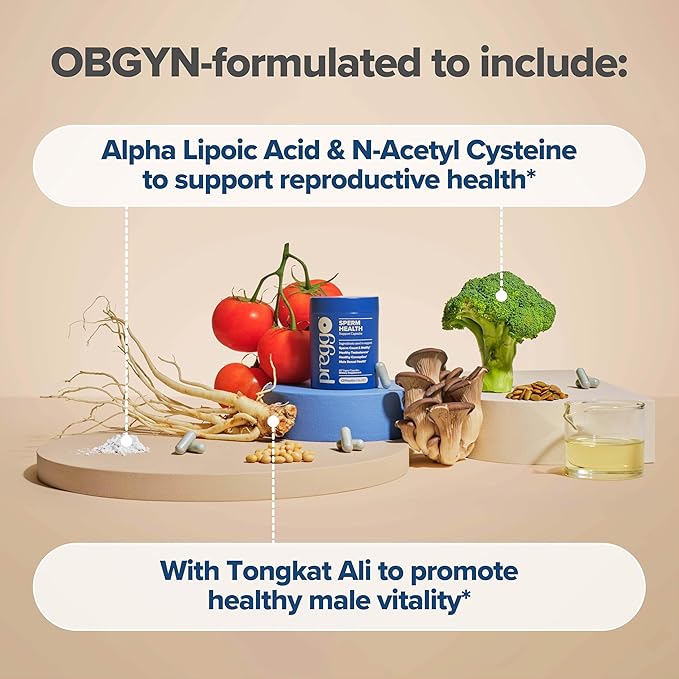 O Positiv Preggo Sperm Health Capsules for Men - OBGYN-Formulated for Improved Sperm Count & Motility with Tongkat Ali, NAC, Alpha Lipoic Acid – Male Reproductive Health, 60 Count (Pack of 1)