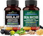 Shilajit Sea Moss Ashwagandha Combo Bundle - Black Seed Oil, Turmeric, Rhodiola Rosea, Panax, Ginseng Supplement | 120 Capsules, Better Than Gummies, Resin | Seamoss for Men & Women