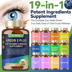 19-in-1 AREDS 2 + Eye Vitamins for Macular Health and Dry Eye, Lutein and Zeaxanthin Supplement with Vitamin C/E, Zinc, Omega-3, Support Eye Strain, Pressure, Night Vision & Hydration - 2 Pack