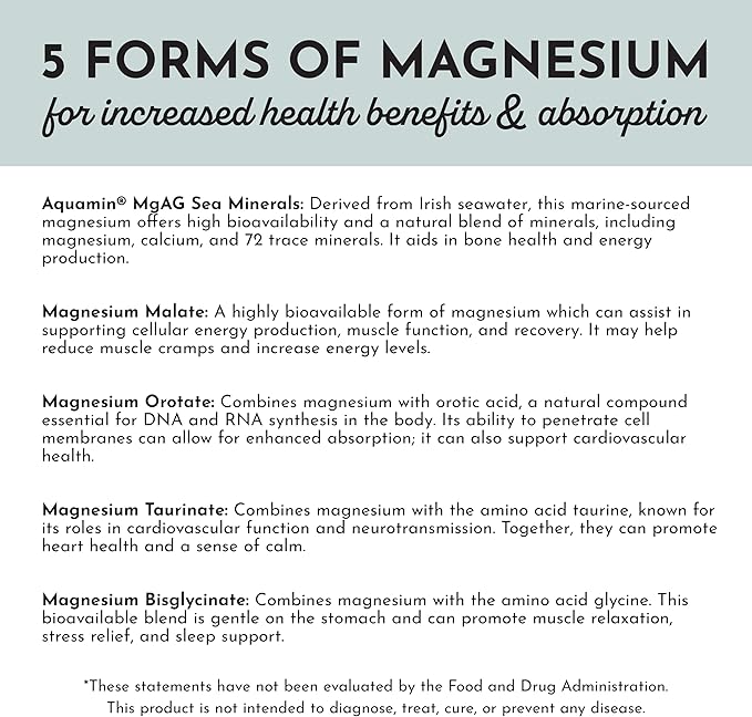 Just Ingredients Magnesium Complex - Five Bioavailable Forms for Relaxation, Sleep, Mood Support - 60 Capsules