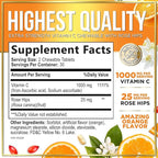Vitamin C 1000mg Per Serving - Extra Strength with Rose Hips Bioflavonoids - Sugar Free Vitamin C Chewable Pills, Vit C Supplement for Immune Support & Antioxidant, USA Bottled - 60 Chewable Tablets