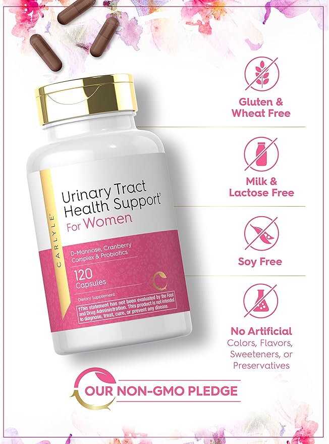 Carlyle Urinary Tract Health for Women | 120 Capsules | Relief for Women | with D-Mannose, Cranberry Complex & Probiotics | Non-GMO, Gluten Free