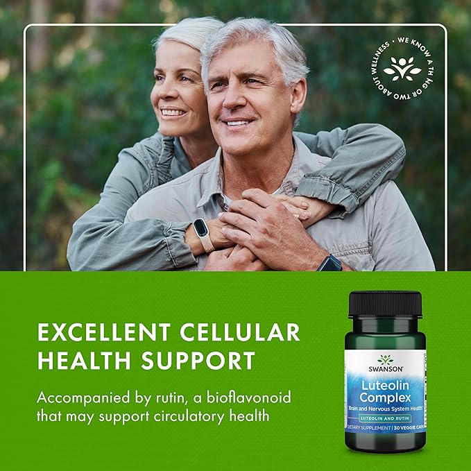 Swanson Luteolin Complex w/Rutin - Brain Support Supplement Promoting Memory, Mood & Cognitive Health - Natural Formula to Help Maintain Nervous System - (30 Veggie Capsules)