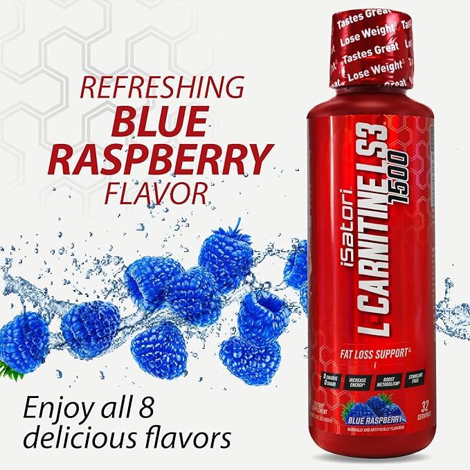iSatori L-Carnitine LS3 1500, Triple-Blend Liquid L Carnitine Supplement, with Acetyl & Tartrate, Stimulant Free Energy, Low Calories, Sugar or Gluten, Keto-Friendly, Blue Raspberry (32 Servings)