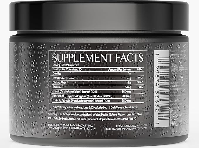 Formulation Factory Self Obsessed Shilajit Gummies for Men, Tongkat Ali + Fadogia Agrestis Supplement, Energy, Strength, Drive & Vitality Support, Natural Masculinity Formula, 60 Count (Pack of 1)