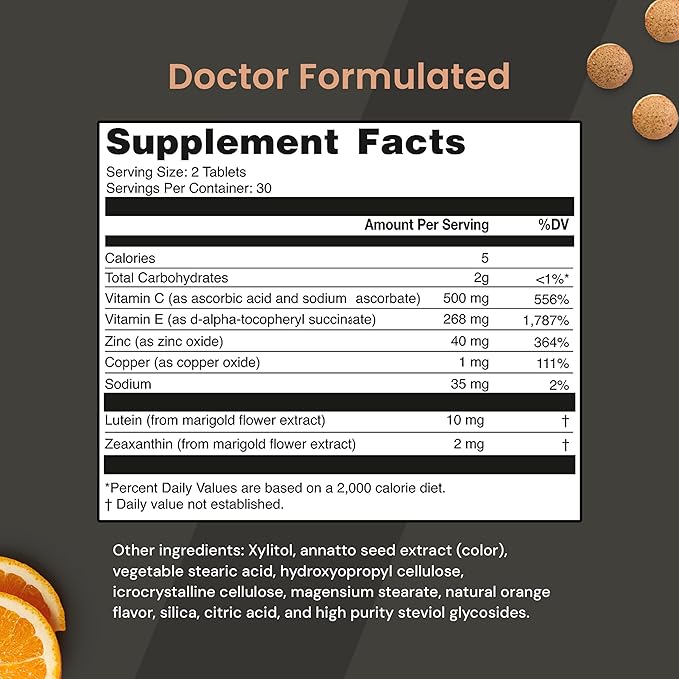 VisiVite AREDS 2 Sugar-Free Eye Vitamins - Alternative to Lutein Gummies for Eyes - Lutein for Eye Health - Premium Sugar-Free Eye Vitamins - Eye Care Supplements for Adults (Chewable Tablets)