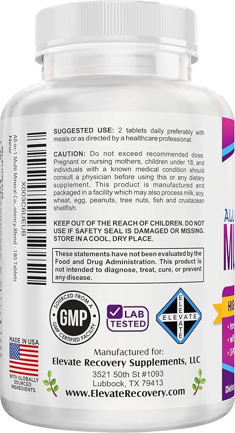 3-Month Multimineral Supplement 15-in-1 (Iron Free Formula) | Multi Minerals Complex | 90-Day Bulk Supply Multiminerals | 180 Tablets