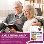 Beetroot Gummies, 90 Gummies 20:1 High-concentration Beetroot Extract Supplement with COQ10, Vitamin C, B12, Grape Seed Extract & Black Pepper, Boost Energy Levels, Supports Immune & Heart Health