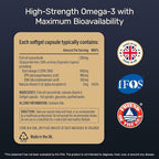 Omega 3 Fish Oil 1200mg (480mg EPA/360mg DHA per Capsule) High Strength, Ultra Pure, Eco Friendly 60 Capsules, 2 Months Supply. GMP & Friends of The Sea Certification