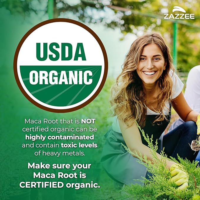 Zazzee USDA Organic Maca Root 10:1 Extract, Red, Black & Yellow Maca, 1500 mg per Serving, 120 Vegan Capsules, Black Pepper Extract, 2 Month Supply, Energy & Stamina Support, Non-GMO, Made in the USA
