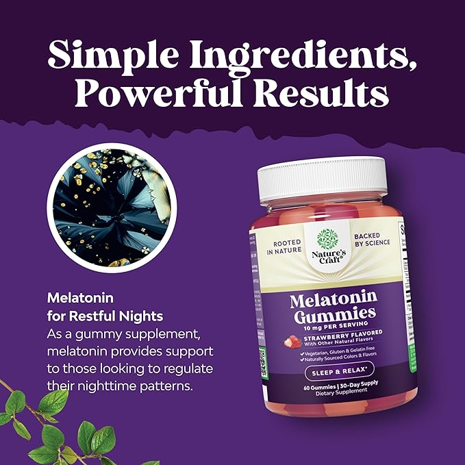 Melatonin Gummies 10mg per Serving - Fast Acting Tasty Sleep Gummies for Adults Extra Strength Melatonin 10mg for Adults Enhanced Sleep Quality & Duration - Non GMO & Vegan - 60 Ct