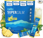 Nello Supercalm Powdered Drink Mix, Cortisol Reducer* and Sleep Aid Supplement, L Theanine, Ksm-66 Ashwagandha, Magnesium Glycinate, Vitamin D 3, No Sugar, Non GMO, On The Go, 20 Ct, Pineapple Mint