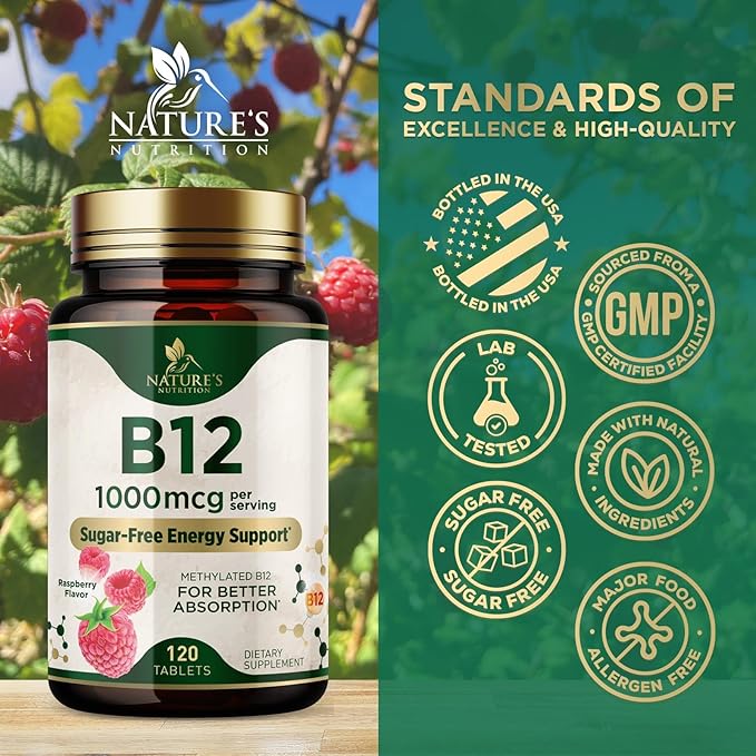 Vitamin B12 - 1000 mcg Per Serving Maximum Strength Methylcobalamin B-12 Chewable Tablet - Energy, Nervous System & Brain Support - Fast Dissolve, Gluten-Free, Non-GMO for Women & Men - 120 Tablets
