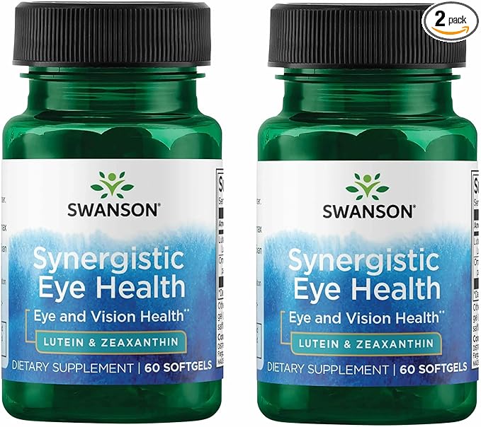 Swanson Synergistic Eye Health - Lutein and Zeaxanthin Supplement - 60 Softgels - Lutemax Lutein 20 mg and OmniXan Zeaxanthin 2 mg for Vision Support (2 Pack)