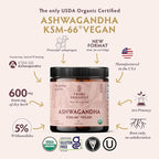 TRIBE ORGANICS Vegan Ashwagandha KSM 66 Pure Organic Root Powder Extract Ayurvedic Supplement - Focus Mood Support Increase Energy Strength 600mg of Natural KSM66 for Superior Absorption - 60 Capsules