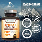 Omega 3 Fish Oil Supplements - 2400mg Fish Oil Per Serving - Triple Strength Omega-3 with EPA & DHA Fatty Acids - Natural Heart, Brain & Immune Support - Wild Caught, Bottled in USA - 180 Softgels