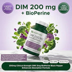 DIM 200mg Estrogen Balance for Women & Men Diindolylmethane Black Pepper for Non-cystic Acne, Hormone Balance, Menopause & Antioxidant Support Vegan Gluten Soy Free Non-GMO USA 2 month supply 60 caps