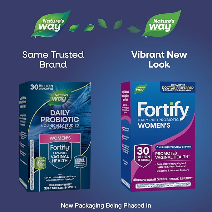 Nature’s Way Fortify Women’s Probiotic 30 Billion CFU, Daily Multi-Strain Probiotic for Digestive, Vaginal, and Immune Support*, Once-Daily Capsule, No Refrigeration Required, 30 Capsules