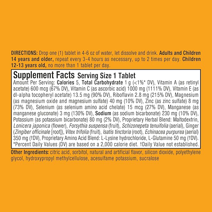 Airborne Zesty Orange Effervescent Tablets, 10 count - 1000mg of Vitamin C - Immune Support Supplement (Pack of 6)