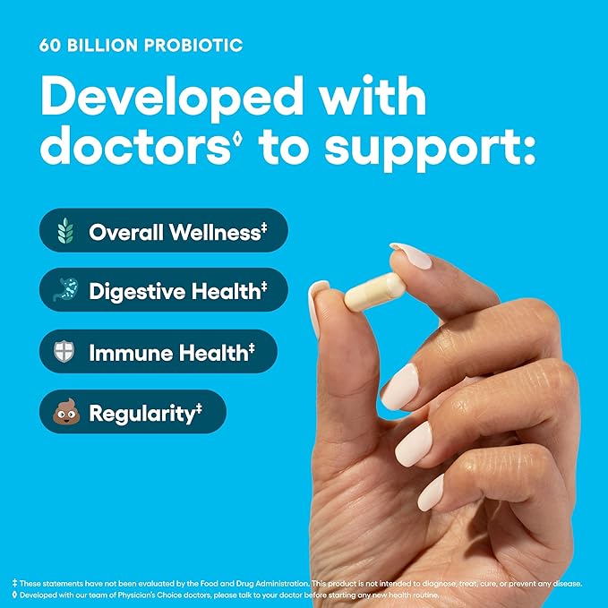 Physician's CHOICE Probiotics 60 Billion CFU - 10 Strains + Organic Prebiotics - Immune, Digestive & Gut Health - Supports Occasional Constipation, Diarrhea, Gas & Bloating - for Women & Men - 60ct