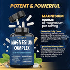 1000mg Magnesium Complex for Women and Men, 12 in 1 Magnesium Supplement with Ashwagandha, Zinc, D3, L-theanine. Easy to Swallow, High Absorption, Sleep Support & Stress Relief (120 Capsules)