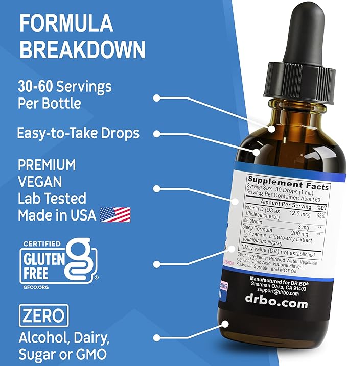 Liquid Melatonin Kids Sleep Aid - Sleep Magic Kids Melatonin Liquid 3mg Berry Drops, D3, L Theanine - Children's Sleeping Aids, Natural Calm L-Theanine Supplement, Toddler Travel Essentials 2 Fl Oz