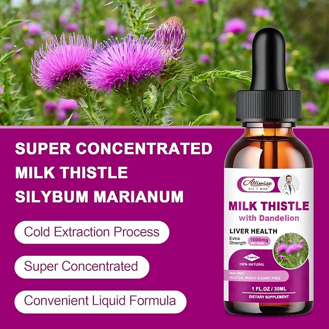 Liver Health Support Liquid 2 Pack,600mg Milk Thistle 80% Silymarin Extract & 250mg Dandelion Root Extract, Liver Cleanse Detox & Repair Fatty Liver Formula, Vegan, Non-GMO and All-Natural