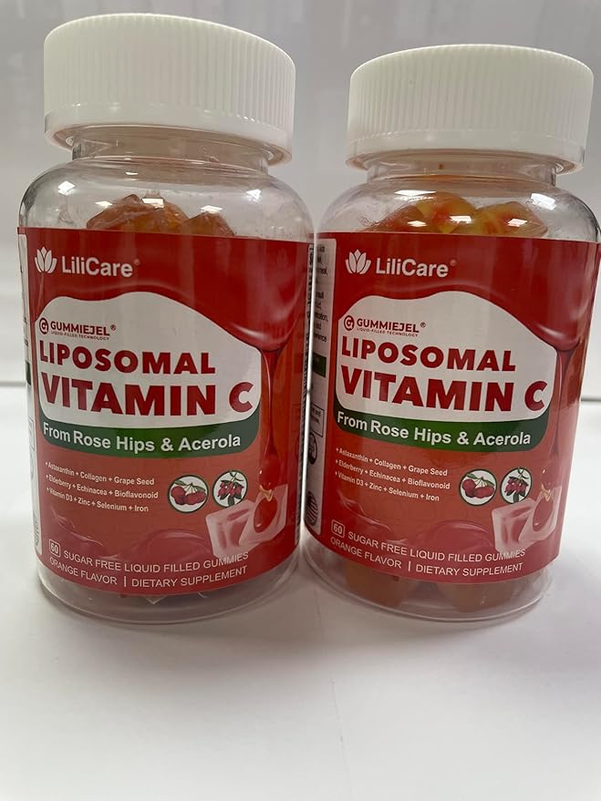 Natural Liposomal Vitamin C 1000mg Gummies for Adults Kids 9+, Chewable Vitamin C w/ 11mg Zinc, D3, Elderberry, Echinacea, Bioflavonoid,Immune Support, Whole Food VIT C from Fruits, Sugar Free, 2Pack