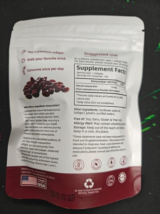 Astaxanthin 12mg, Triple Strength Skin Vitamins for Women with Antioxidant Activity,Supports Immune, Skin, Eye & Joint Health,Promote Internal Circulation,Chocolate Flavor,120 Servings